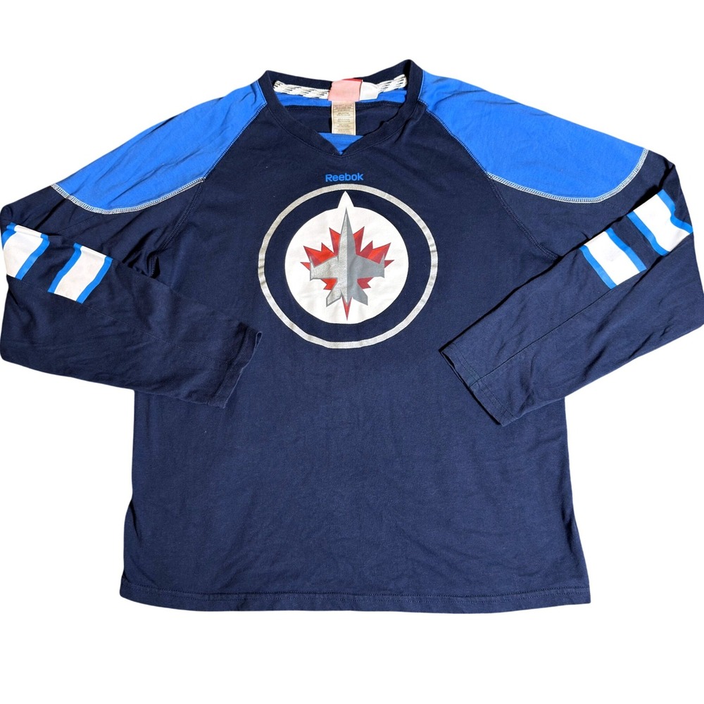 Reebok Winnipeg Jets NHL Face Off Collection Long Sleeve Shirt Mens Medium Navy